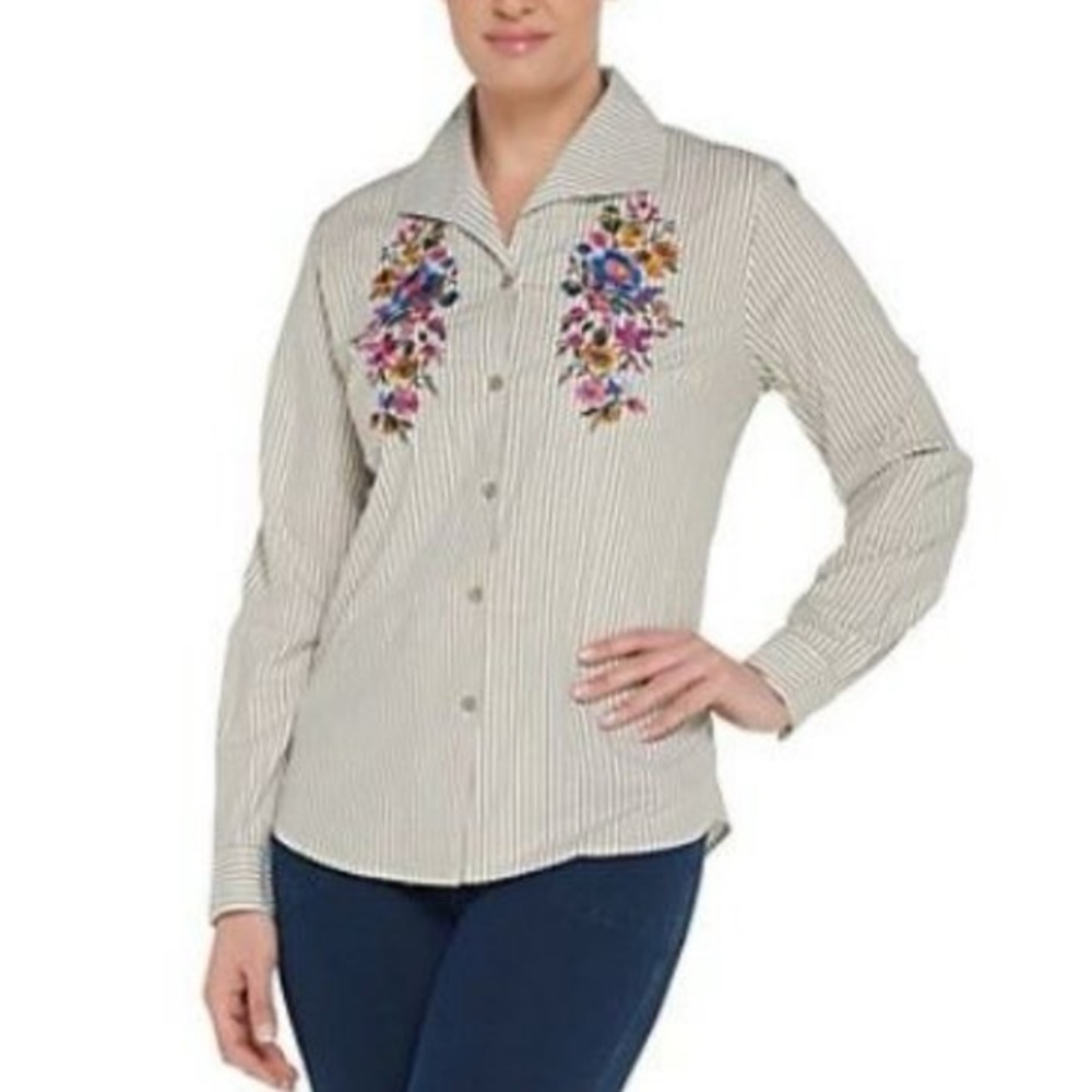 Linea by Louis Dell'Olio Striped Shirt with Colorful Embroidery